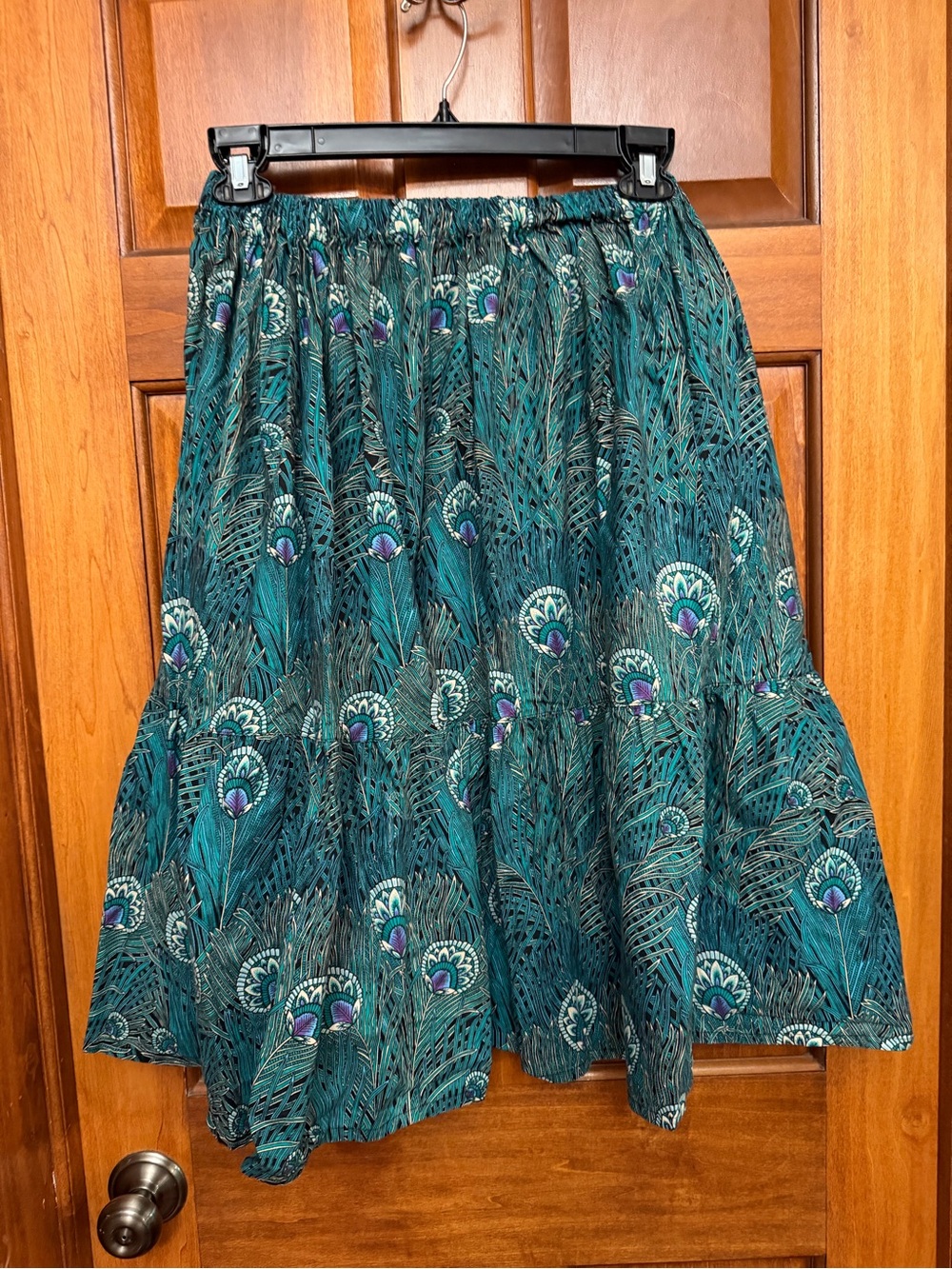 Joby Design Women’s Teal Purple Floral Pull On Elastic Waist midi modest Skirt